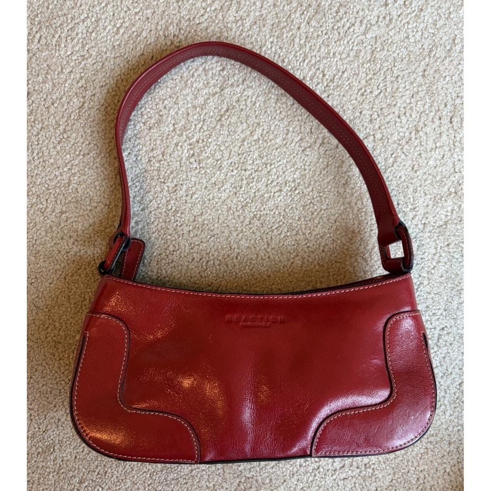 Vintage 90s Y2K Red Leather Kenneth Cole Baguette Shoulder Bag Small Grunge